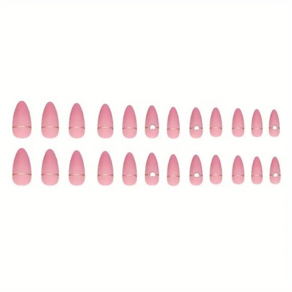 Elegant Pink Frosted False Nails with Removable Diamond Accent 💅✨ - Picture 2 of 6